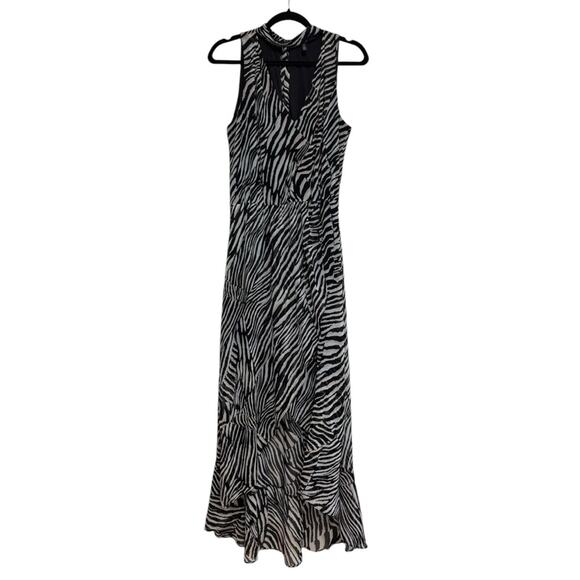 WHBM Abstract Zebra Black and Ecru High Low Maxi Dress - Size 8 - Picture 2 of 8